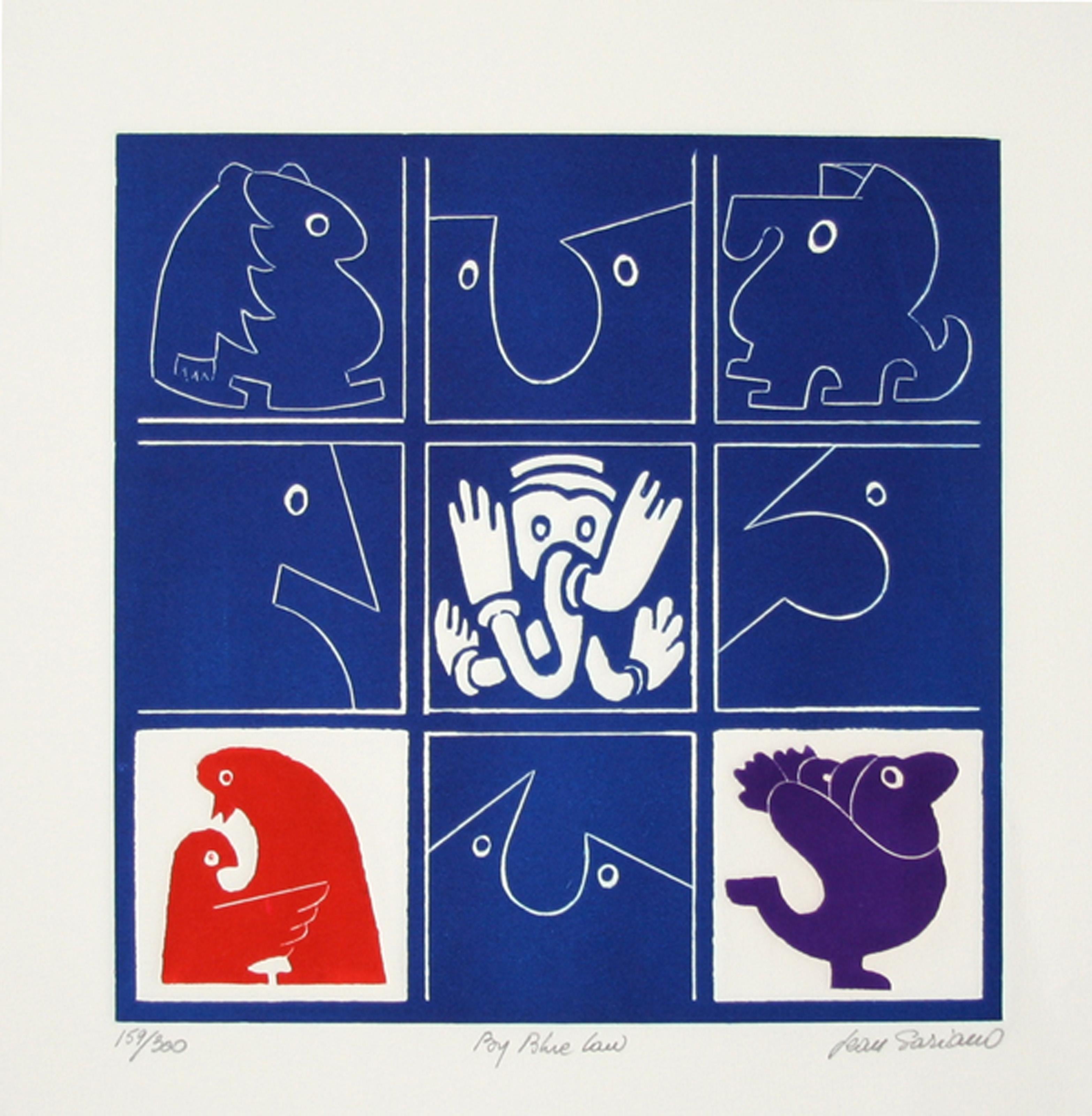 By Blue Law, Pop Art Intaglio Etching by Jean Sariano