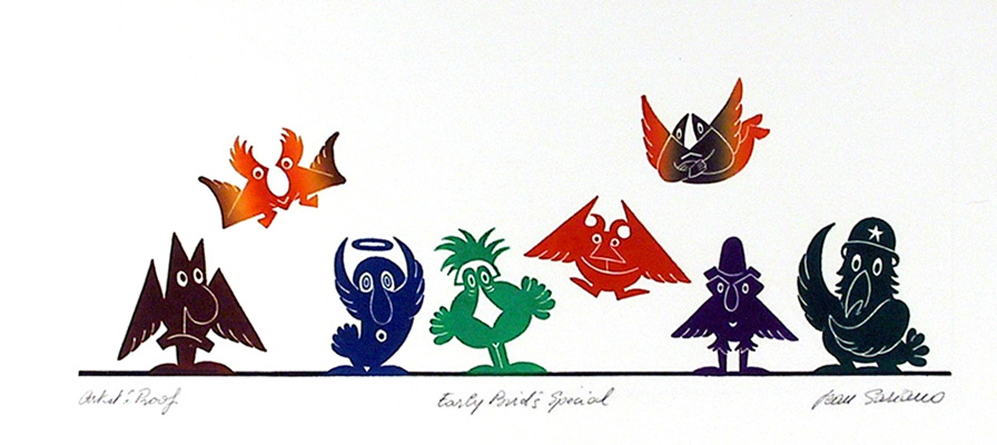 Early Bird's Special, Pop Art Etching by Jean Sariano