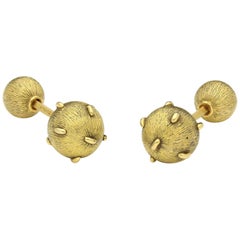 Jean Schlumberger 18 Carat Yellow Gold Double Ended Textured Sphere Cufflinks