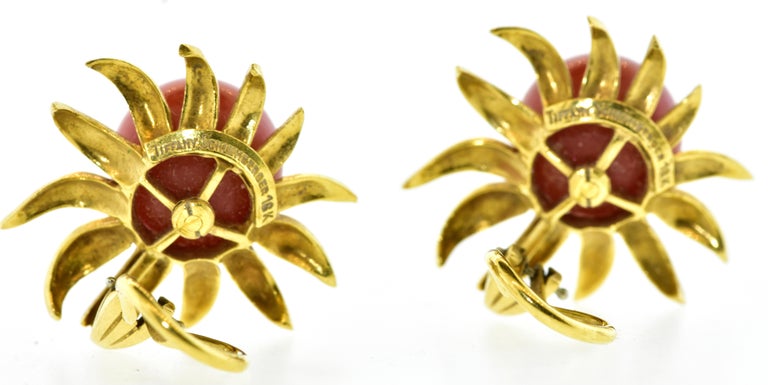 Brilliant Cut Jean Schlumberger 18K Gold, Diamond and Coral unusual Earrings, circa 1960. For Sale
