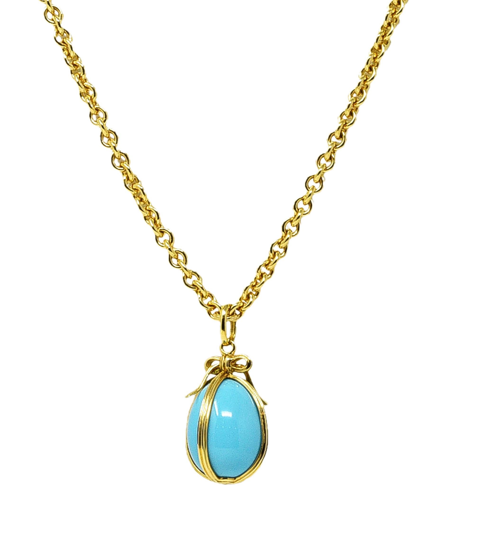 Jean Schlumberger 1970 Tiffany & Co. Turquoise 18 Karat Yellow Gold Egg Necklace 4