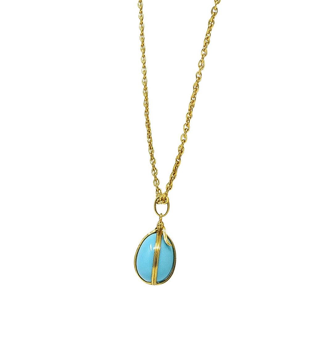 Cabochon Jean Schlumberger 1970 Tiffany & Co. Turquoise 18 Karat Yellow Gold Egg Necklace