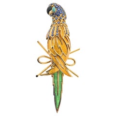 Retro Jean Schlumberger Bright Enamel Gem Parrot Brooch