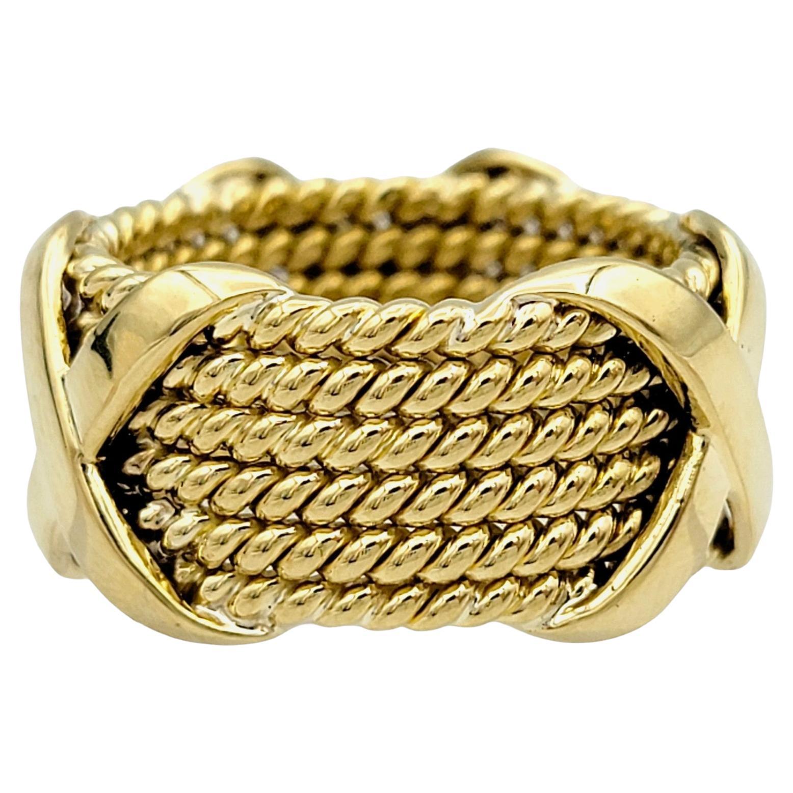 Jean Schlumberger by Tiffany & Co. 6-Row Rope 'X' Band Ring 18 Karat Yellow Gold For Sale