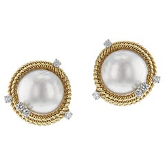 Jean Schlumberger by Tiffany Rope-work Pearl and Diamond Earrings, 18k