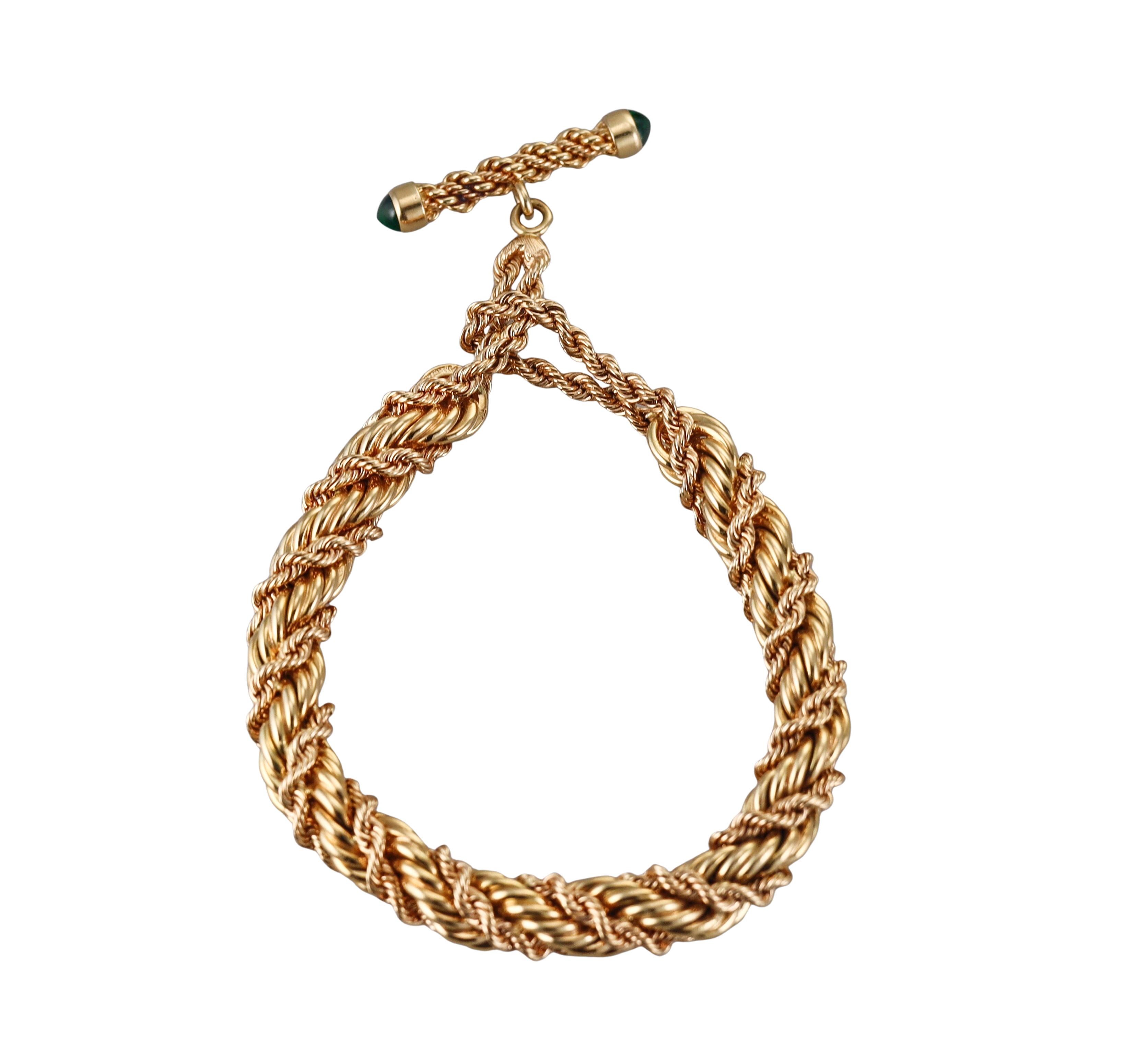 Jean Schlumberger Bracelet toggle torsadé en or jaune et émeraude en vente 1