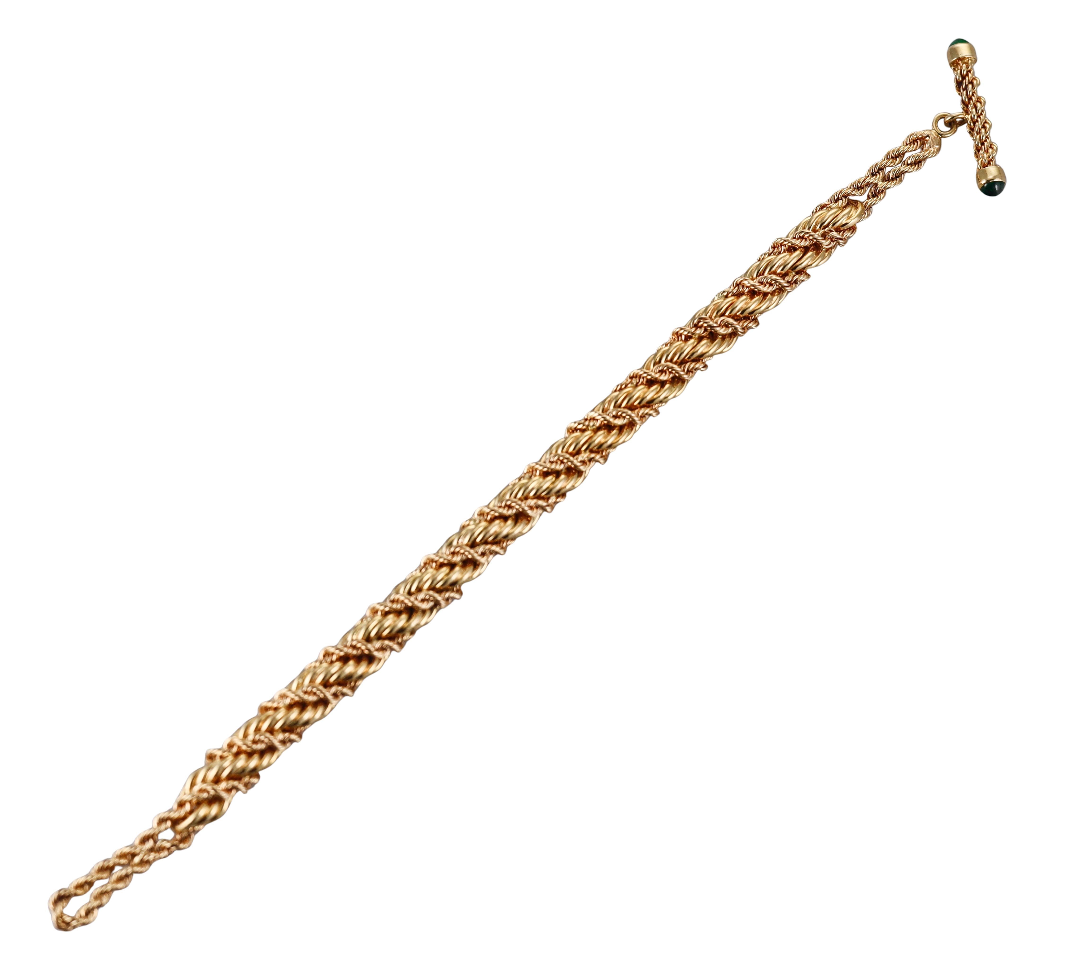 Jean Schlumberger Emerald Yellow Gold Twisted Rope Toggle Bracelet