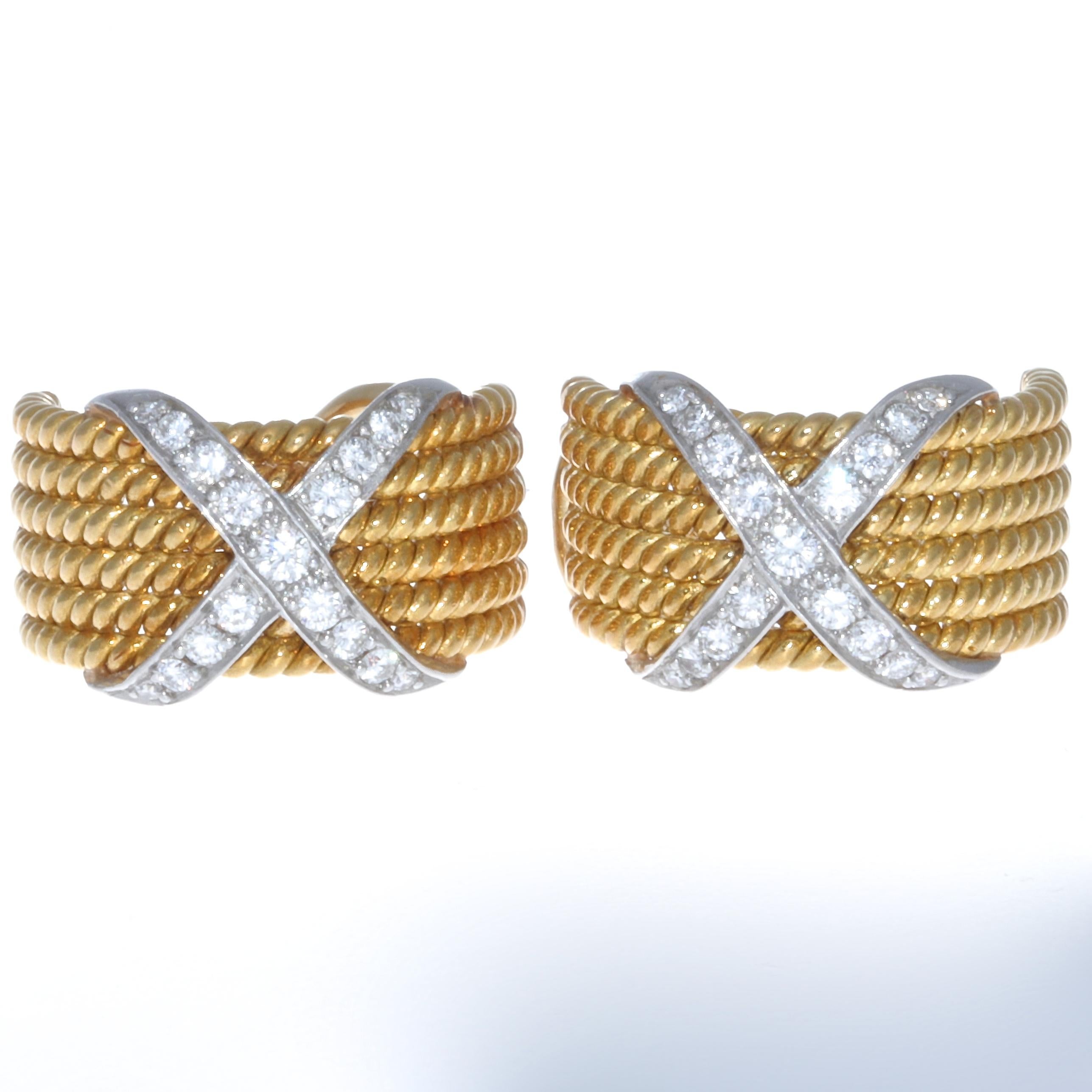 Round Cut Jean Schlumberger for Tiffany & Co. Diamond 18 Karat Gold Earrings