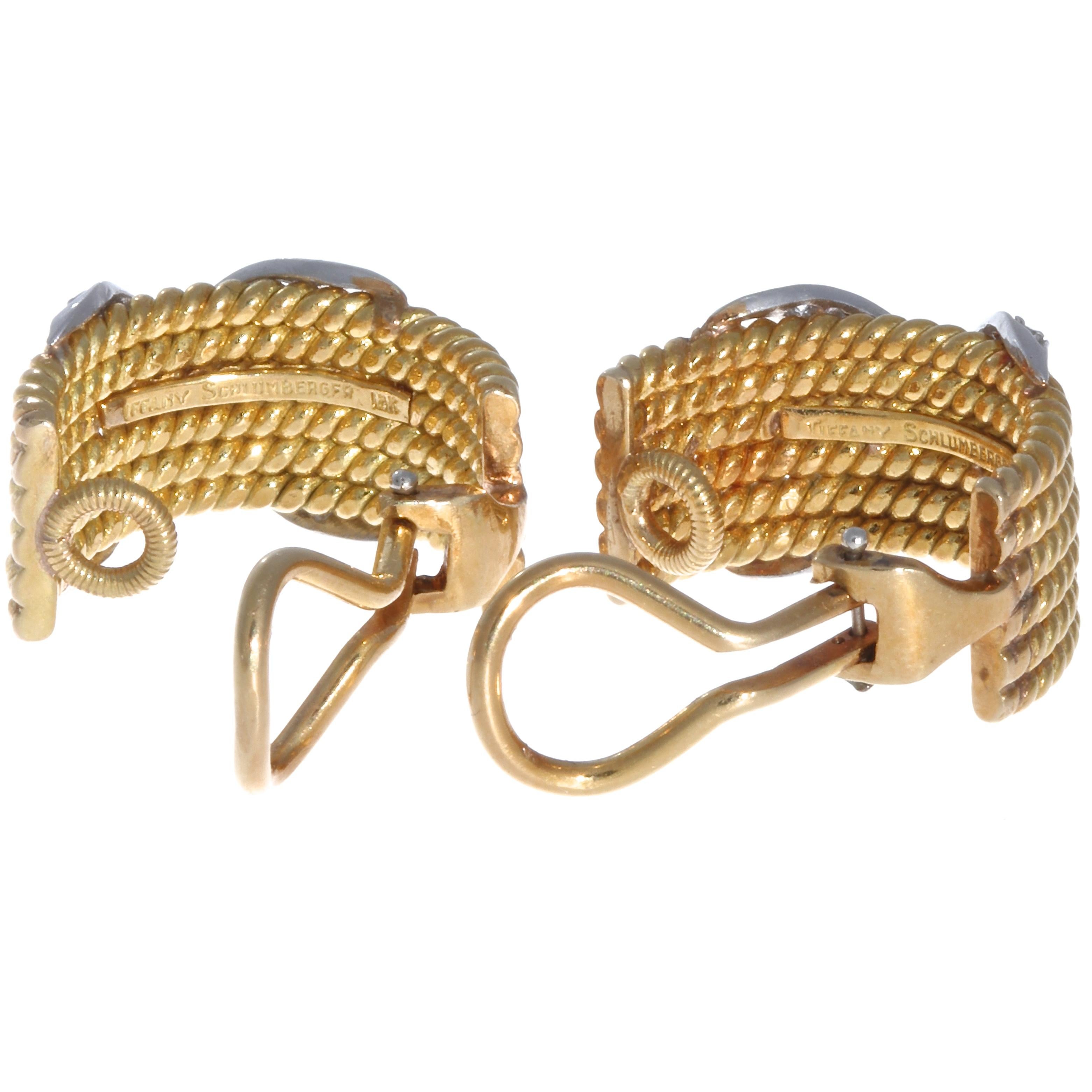 Women's or Men's Jean Schlumberger for Tiffany & Co. Diamond 18 Karat Gold Earrings