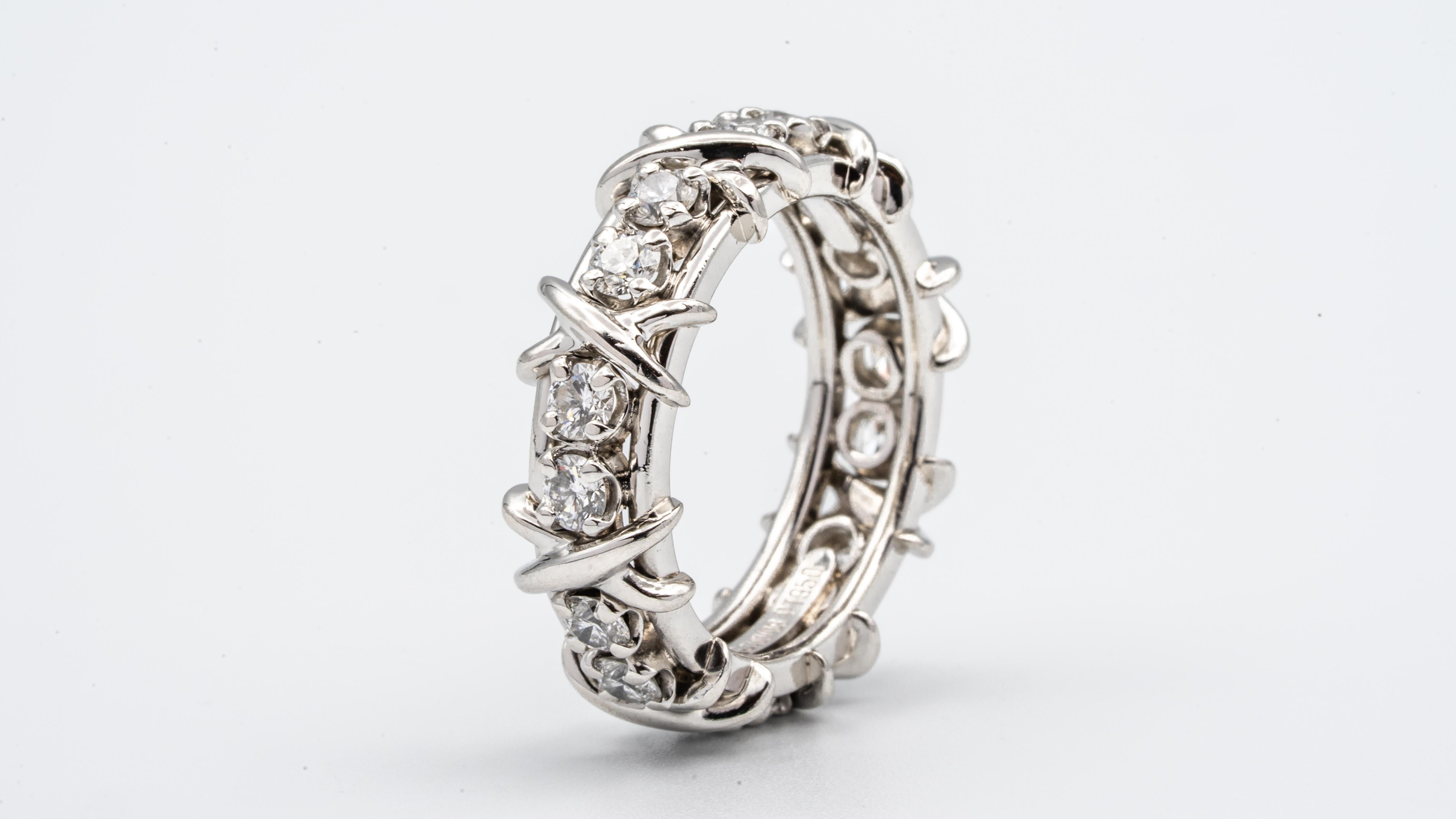 Round Cut Jean Schlumberger for Tiffany & Co. 16 Stone Ring with Diamonds, Platinum