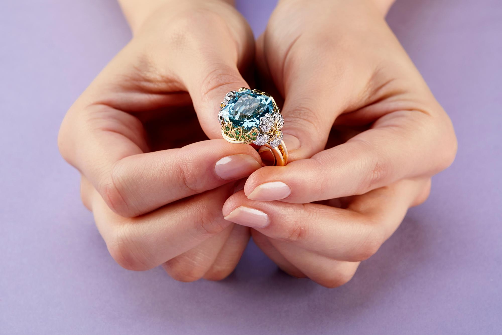 Jean Schlumberger for Tiffany & Co. Aquamarine, Diamond and Tsavorite Ring 3