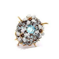 Tiffany & Co. Schlumberger Aquamarin-Diamant-Blumenbrosche „Cousins“ mit Blumenmuster