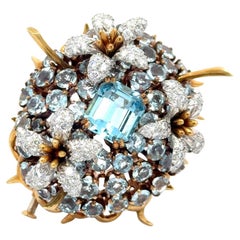 Tiffany & Co. Schlumberger Broche « Coussins » à fleurs en aigue-marine et diamants