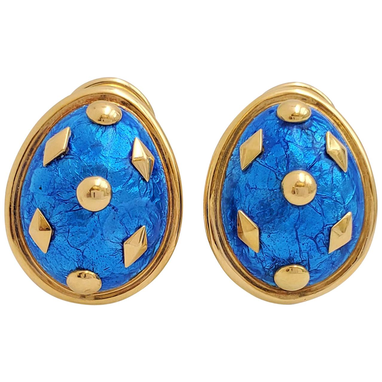 Jean Schlumberger for Tiffany & Co. Blue Enamel and Gold Clip-On Earrings