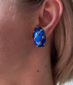 Jean Schlumberger for Tiffany & Co Blue Enamel Ruby Gold Banana Earrings