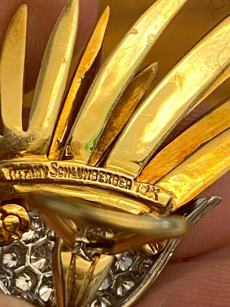 Round Cut Schlumberger Vintage Tiffany & Co. Diamond Platinum Yellow Gold 