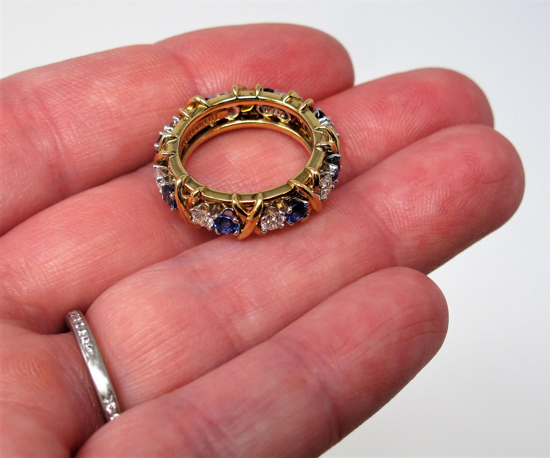 Jean Schlumberger for Tiffany & Co. Diamond and Sapphire Sixteen-Stone Ring 4.25 In Excellent Condition In Scottsdale, AZ