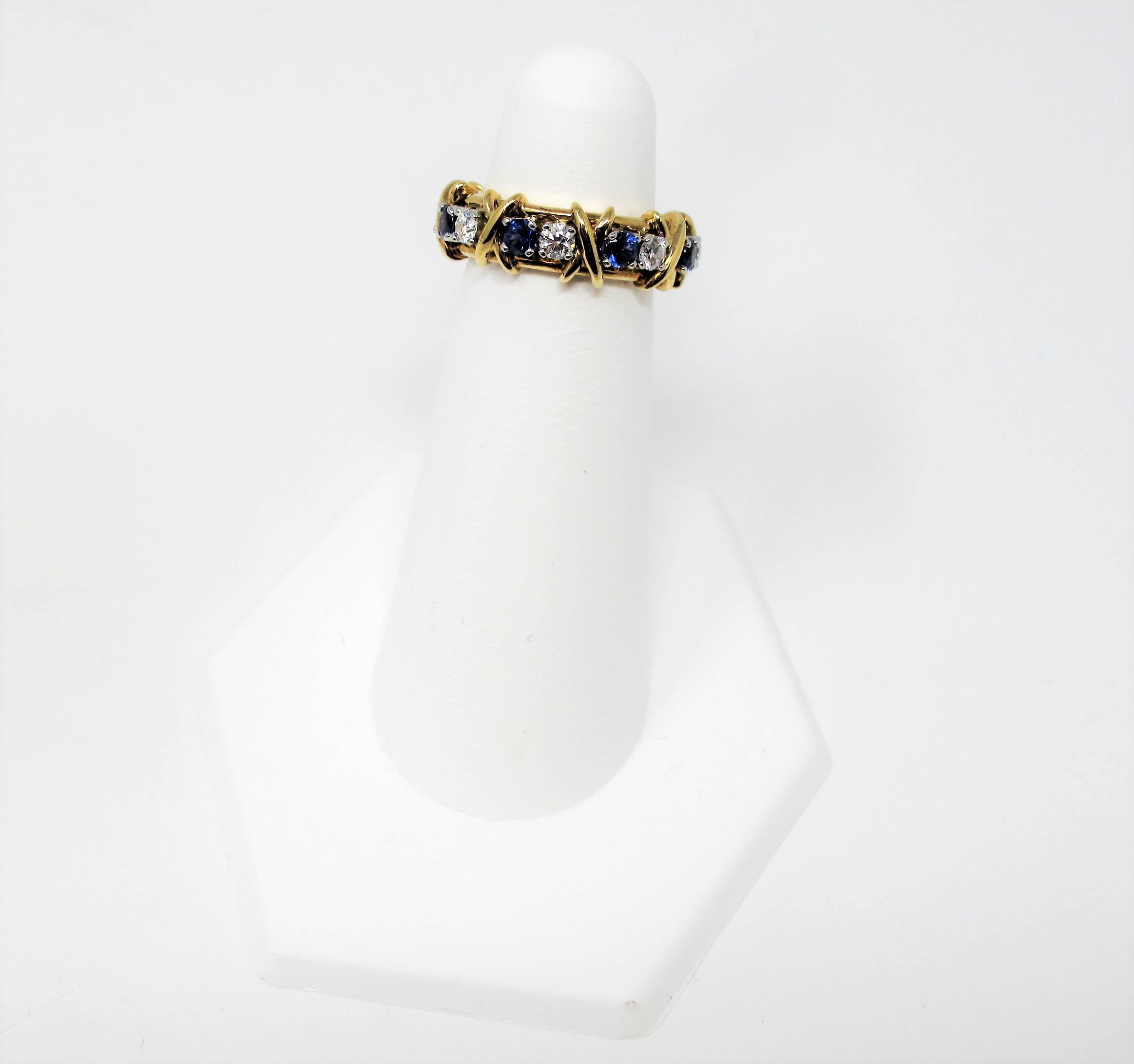 Women's Jean Schlumberger for Tiffany & Co. Diamond and Sapphire Sixteen-Stone Ring 4.25