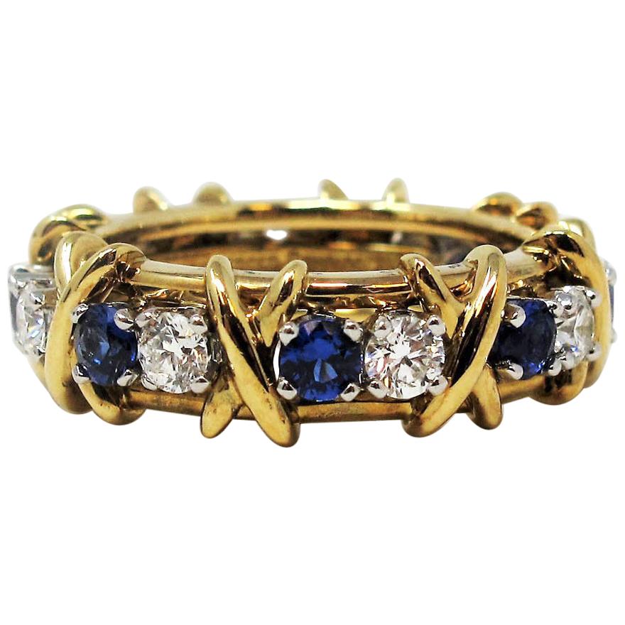 Jean Schlumberger for Tiffany & Co. Diamond and Sapphire Sixteen-Stone Ring 4.25