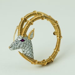 Jean Schlumberger for Tiffany & Co. Diamond Ruby 18K Gold Ibex Brooch Vintage