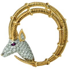 Jean Schlumberger for Tiffany & Co. Diamond Ruby 18K Gold Ibex Brooch Vintage