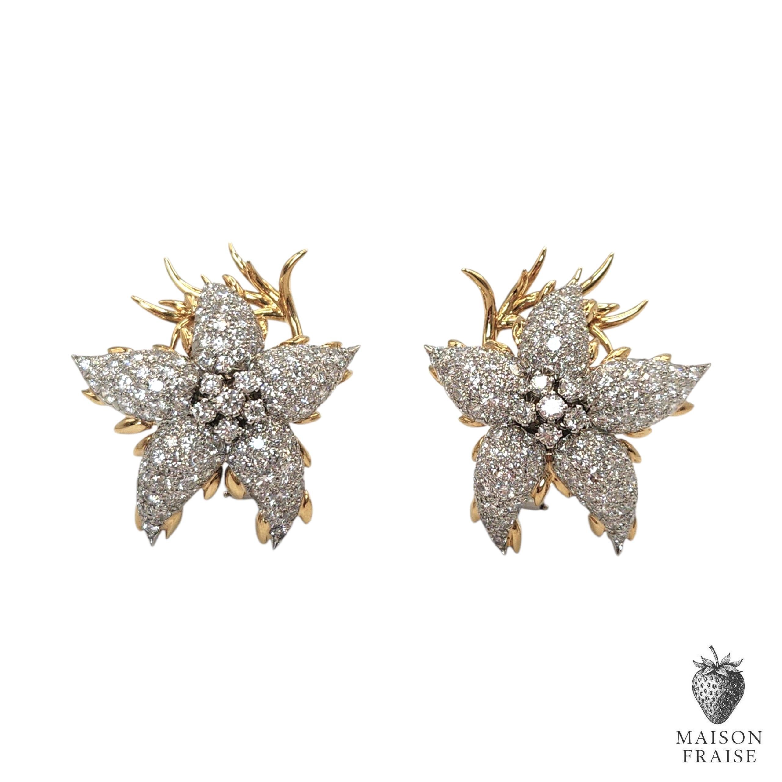 Brilliant Cut Jean Schlumberger for Tiffany & Co. Diamond Star Flower Earrings For Sale