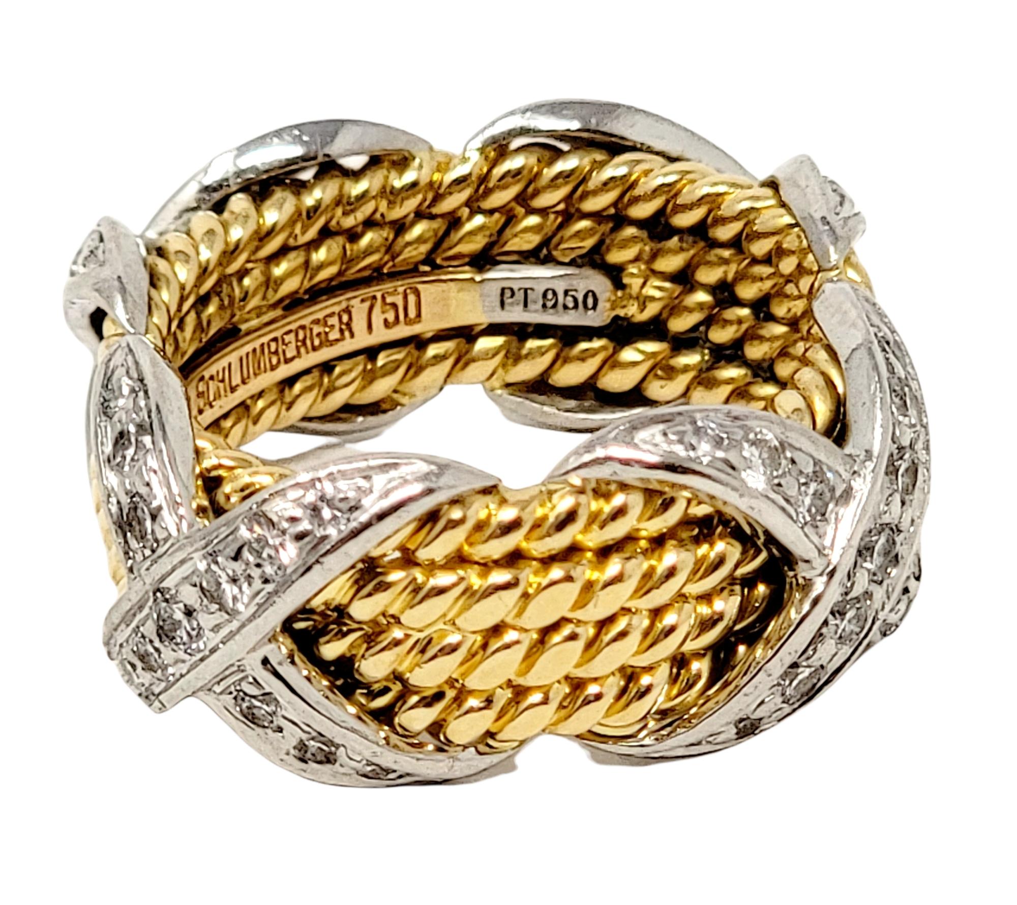 Jean Schlumberger for Tiffany & Co. Diamond X Four Row Rope Band Ring Two-Tone For Sale 4