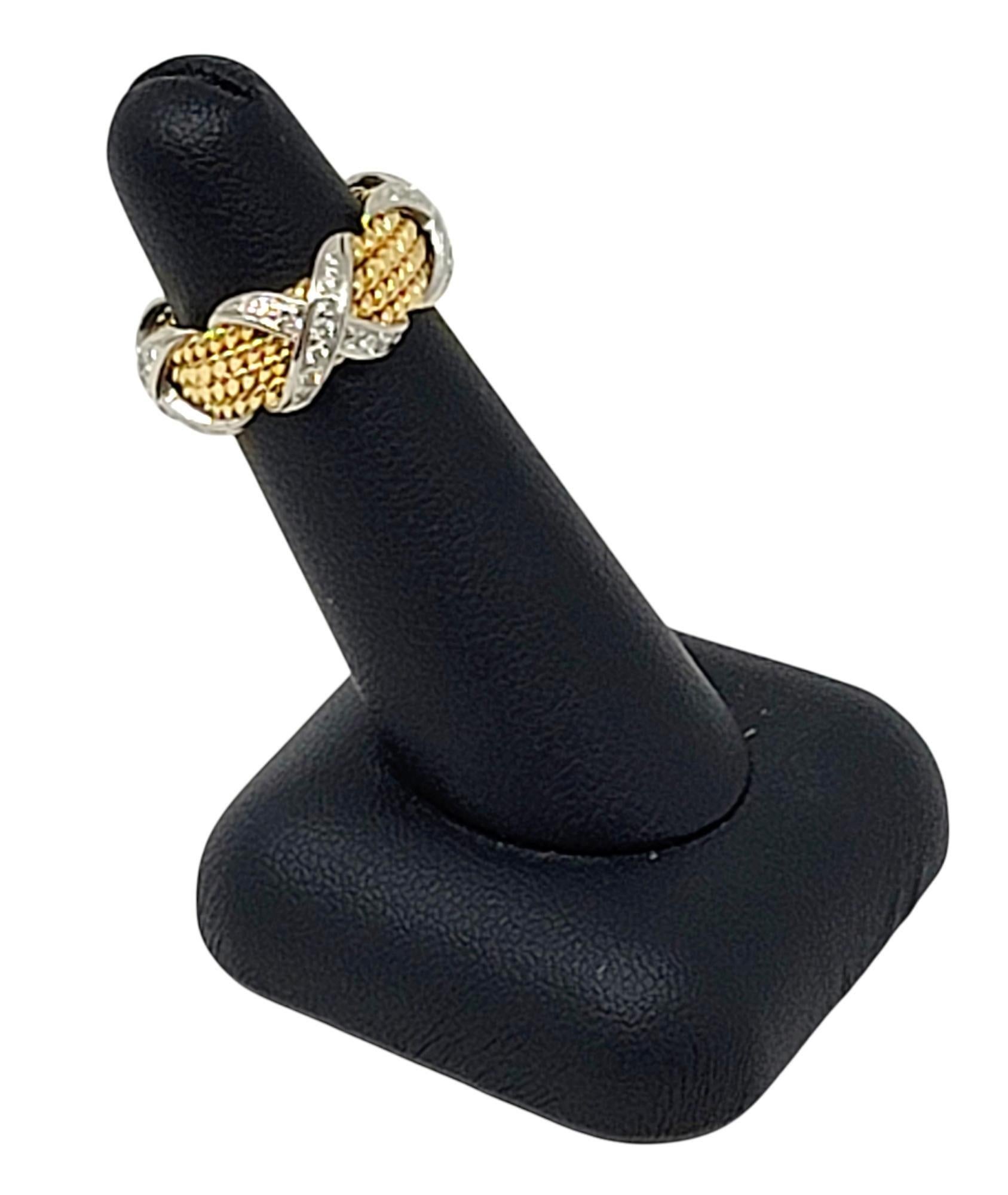 Tiffany and Co. Schlumberger Diamond X Four Row Rope Band Ring 18K Gold ...