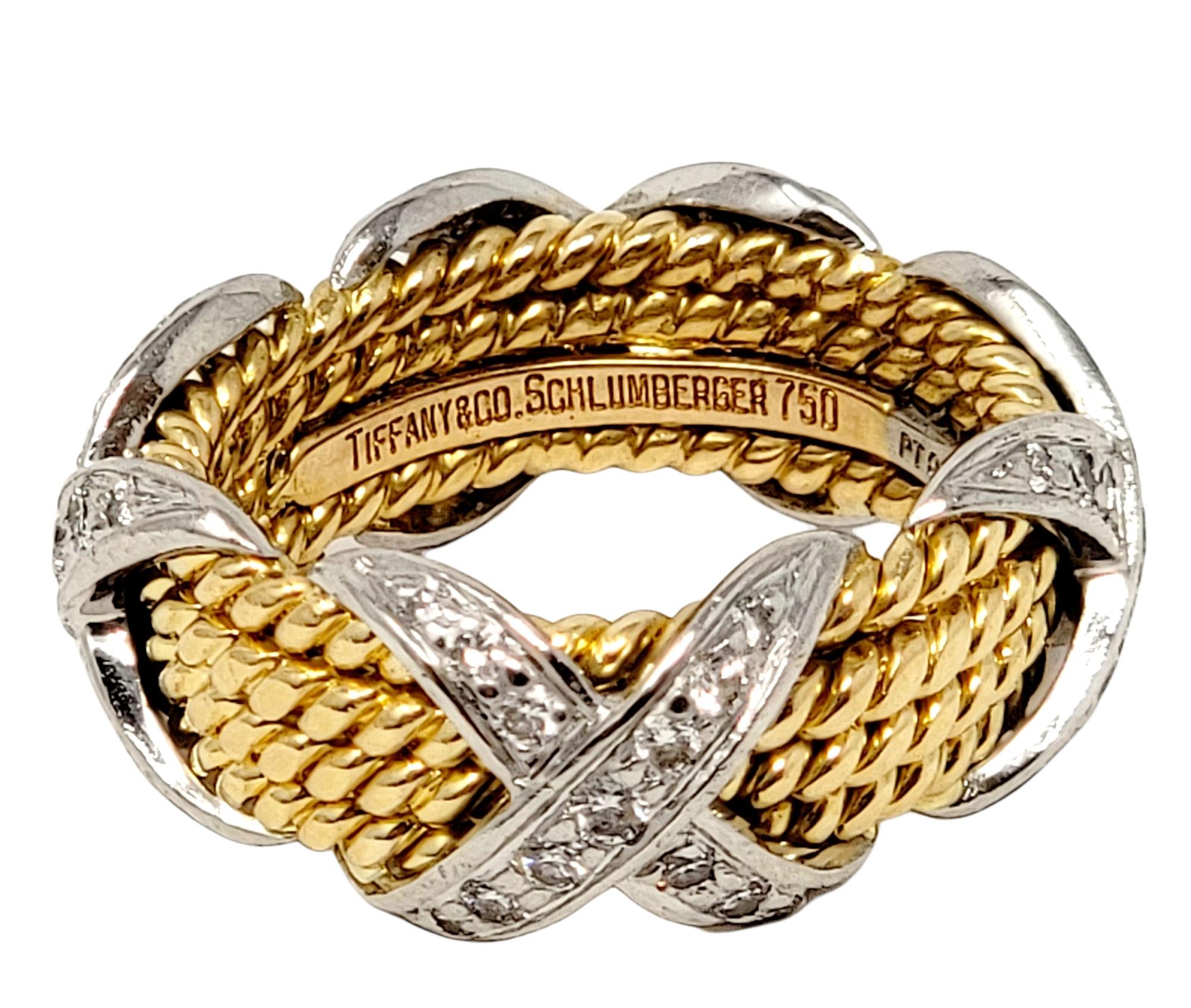 Jean Schlumberger for Tiffany & Co. Diamond X Four Row Rope Band Ring Two-Tone For Sale 2