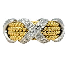 Tiffany & Co. Schlumberger Diamond X Four Row Rope Band Ring 18K Gold & Platinum