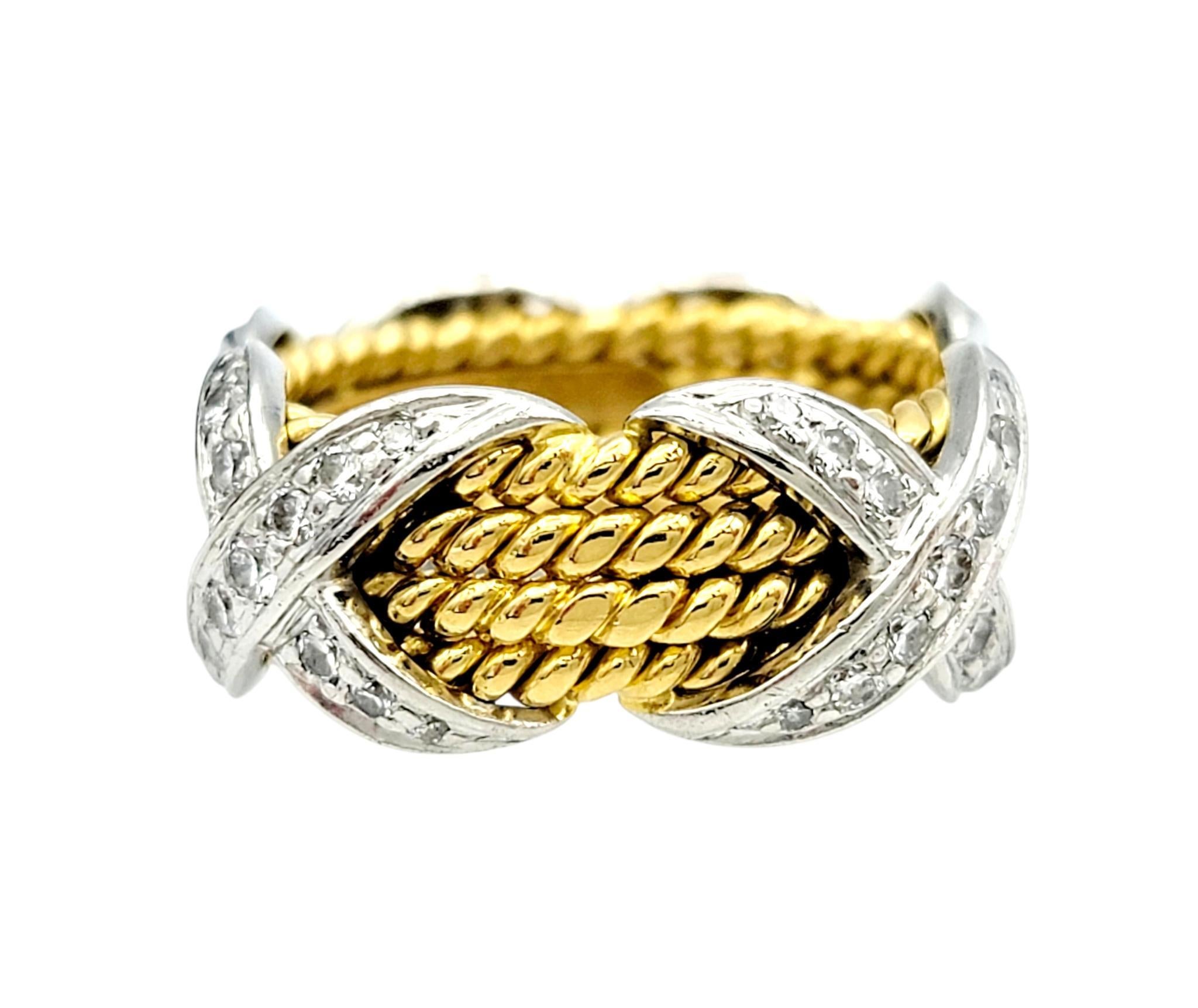 Tiffany and Co. Schlumberger Diamond X Four Row Rope Band Ring 18K Gold ...