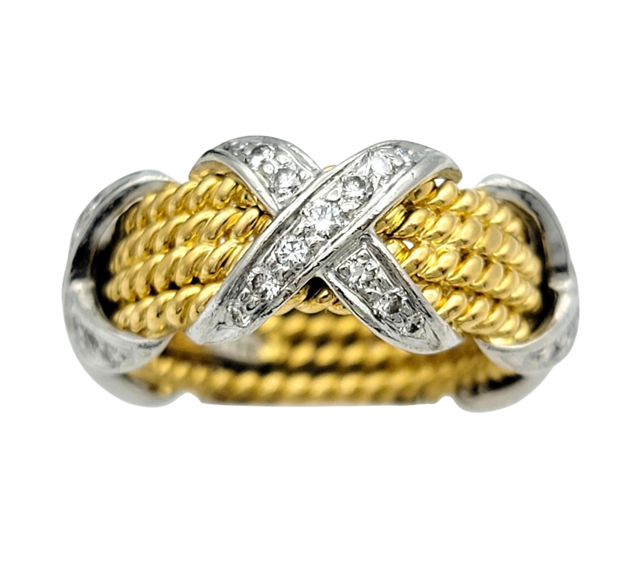 Tiffany and Co. Schlumberger Diamond X Four Row Rope Band Ring 18K Gold ...