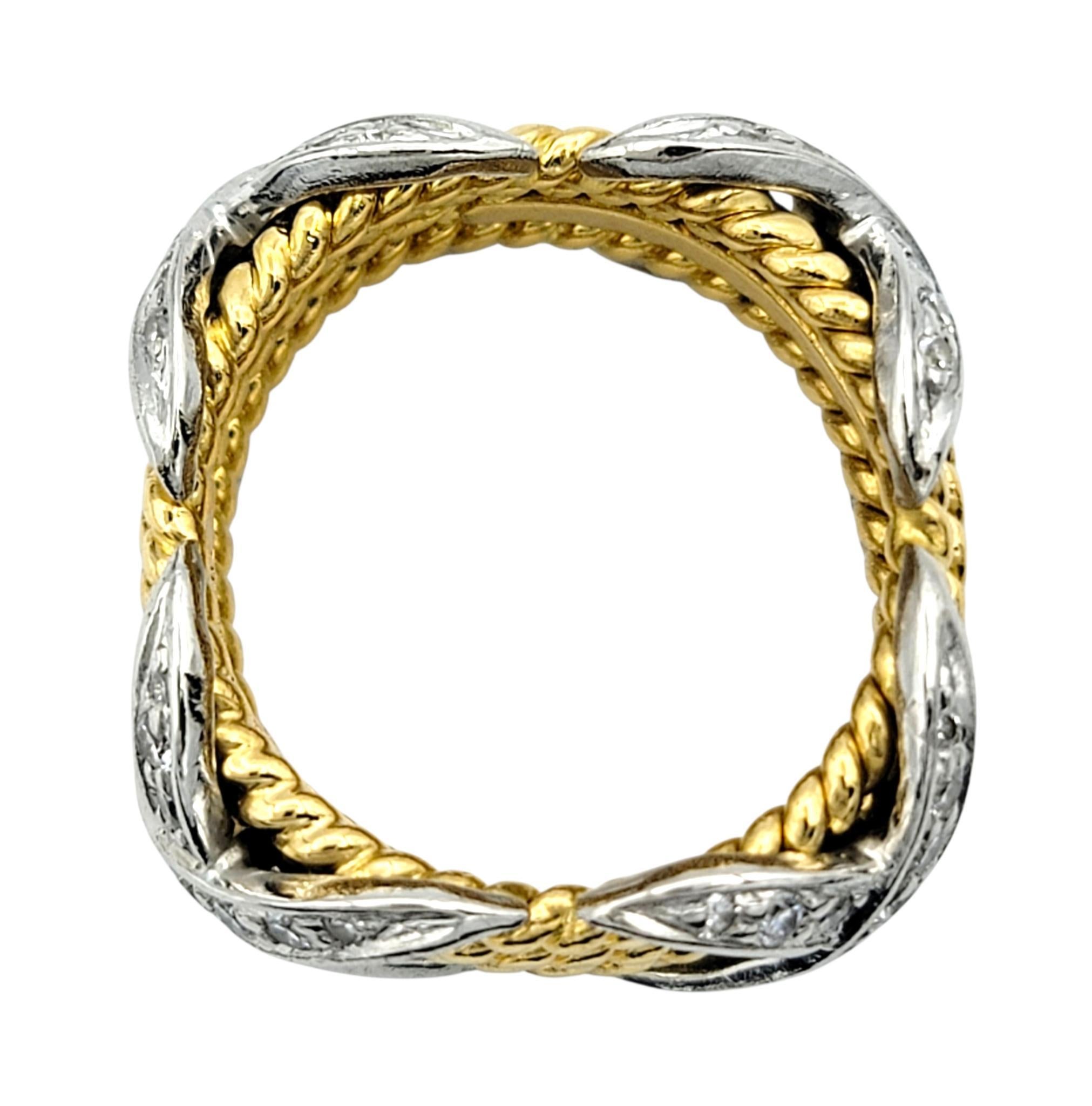 Tiffany and Co. Schlumberger Diamond X Four Row Rope Band Ring 18K Gold ...