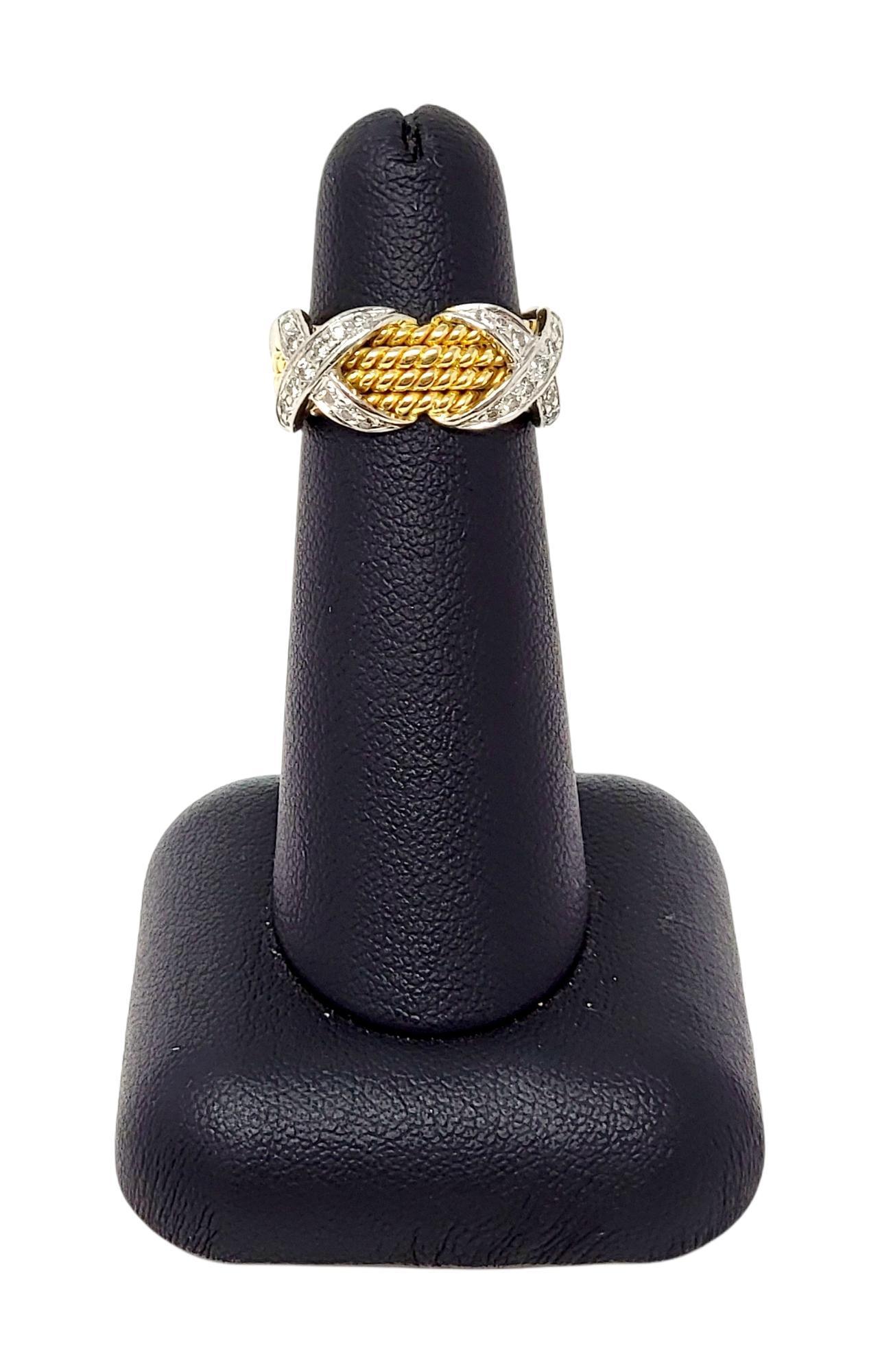 Tiffany and Co. Schlumberger Diamond X Four Row Rope Band Ring 18K Gold ...