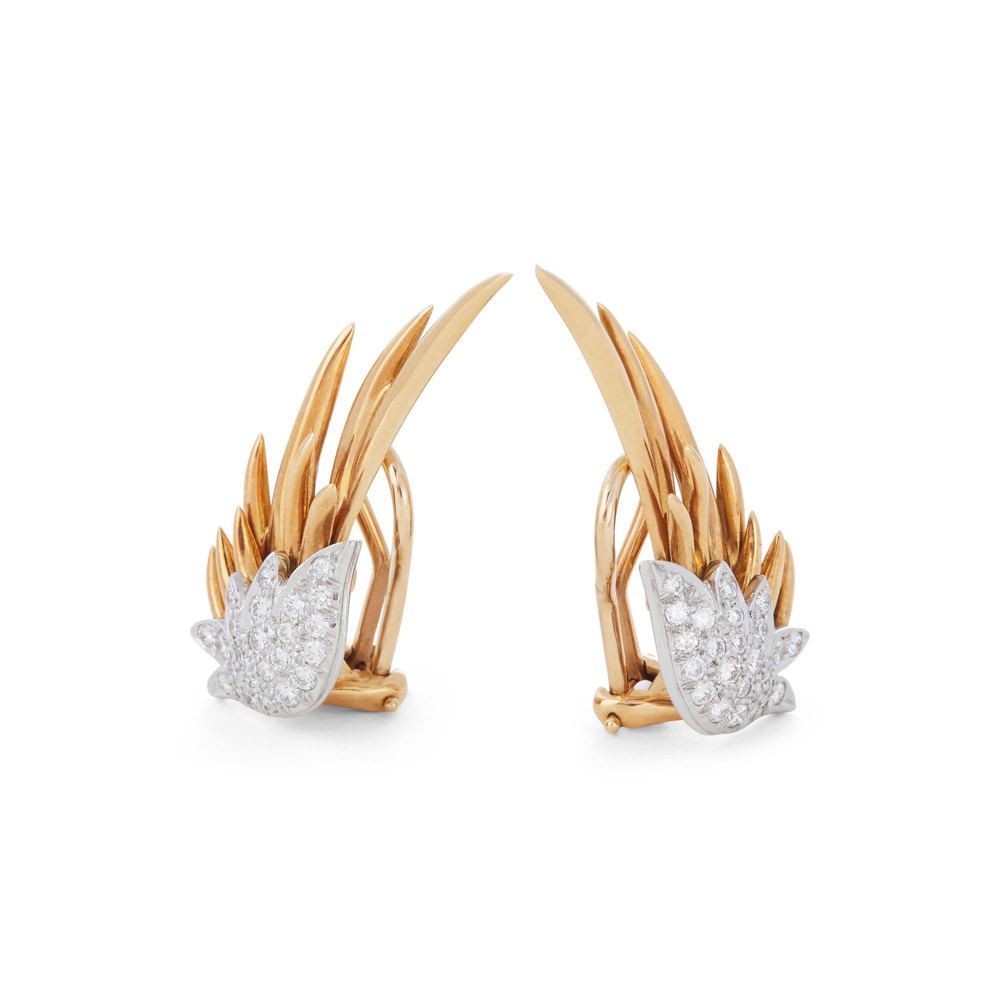 Round Cut Jean Schlumberger for Tiffany & Co. 'Flame' Diamond Ear Clips