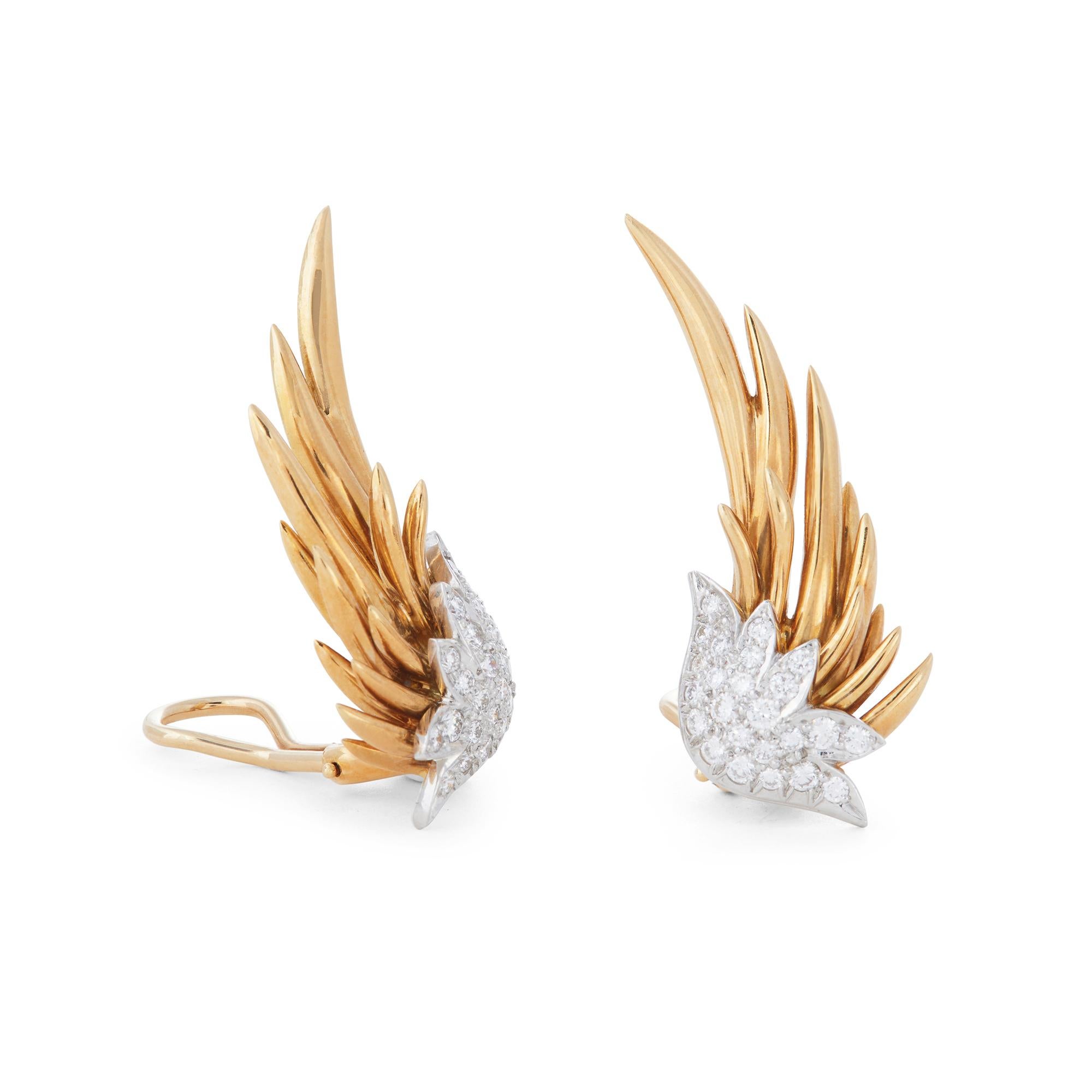 Jean Schlumberger for Tiffany & Co. 'Flame' Diamond Ear Clips In Excellent Condition In New York, NY