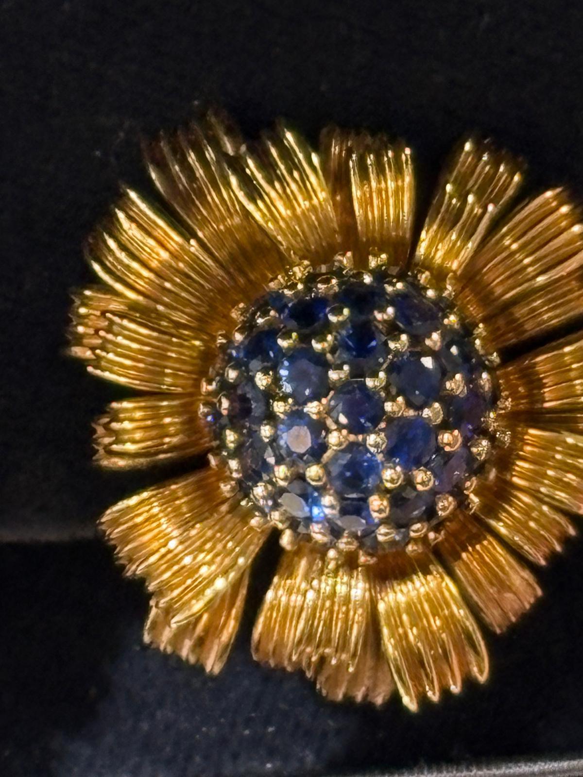 Jean Schlumberger for Tiffany & Co. Gold and Sapphire Dahlia Ear Clips In Good Condition In Princeton, NJ