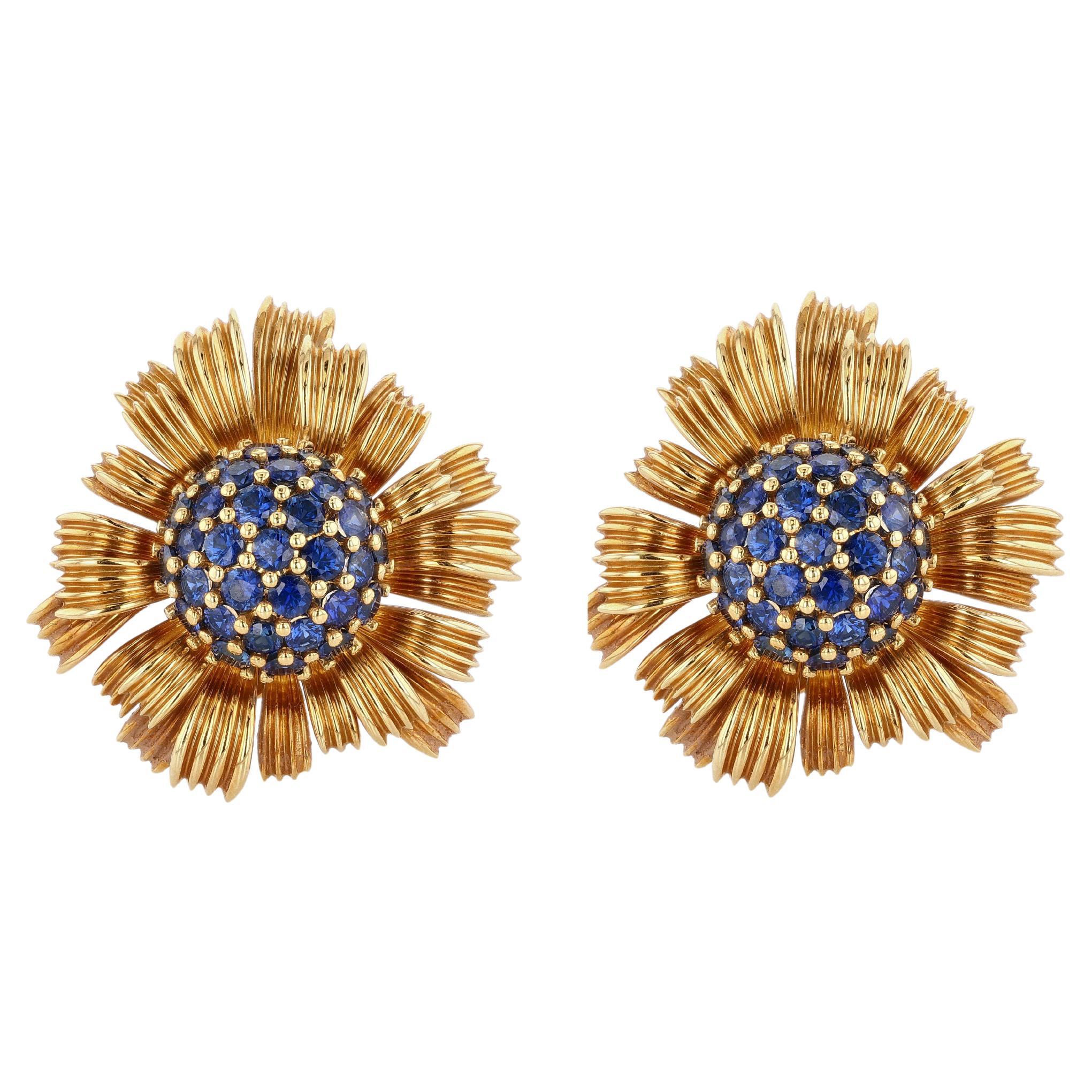 Jean Schlumberger for Tiffany & Co. Gold and Sapphire Dahlia Ear Clips