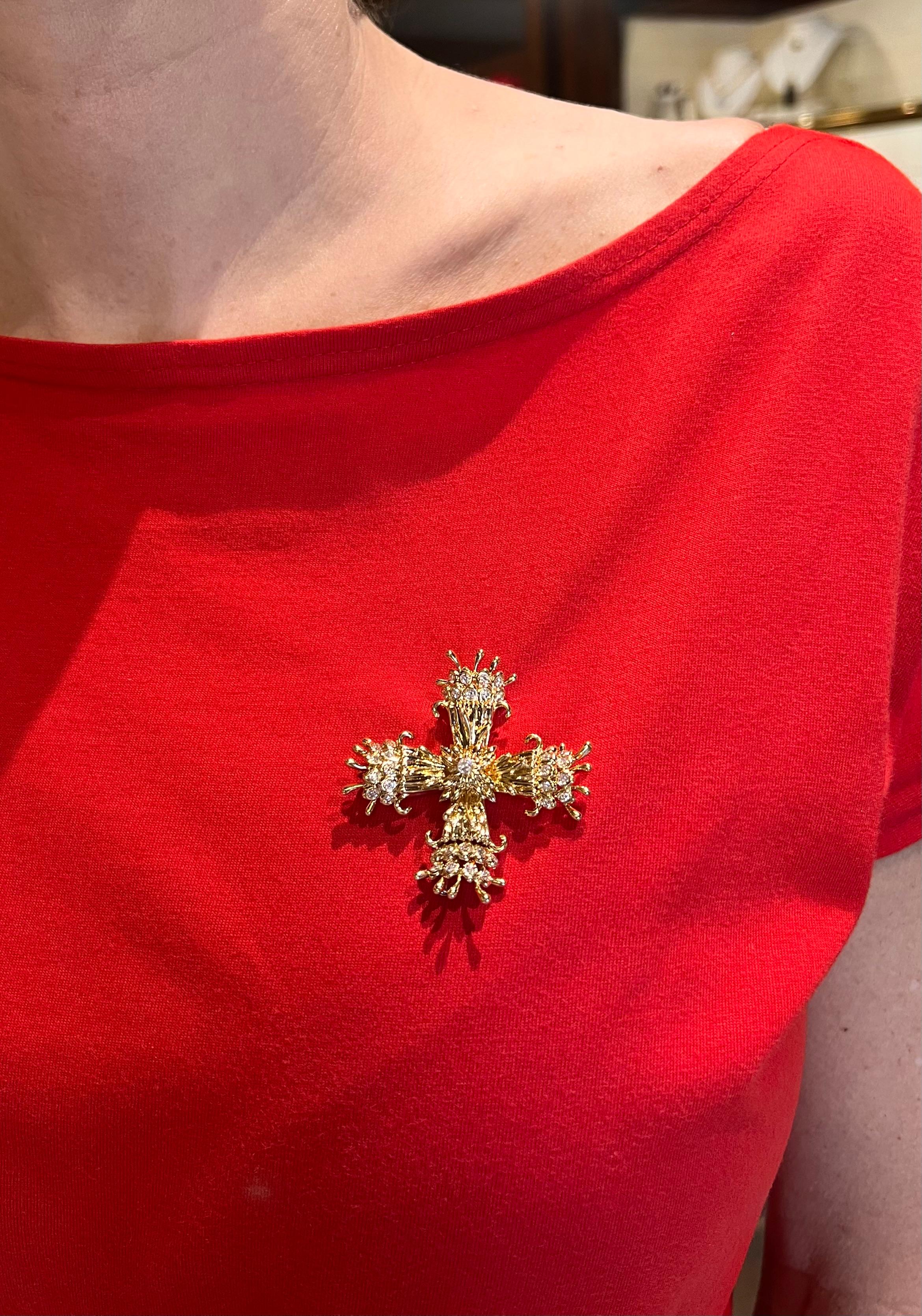 Modern Jean Schlumberger for Tiffany & Co. Gold Diamond Maltese Cross Clip Brooch