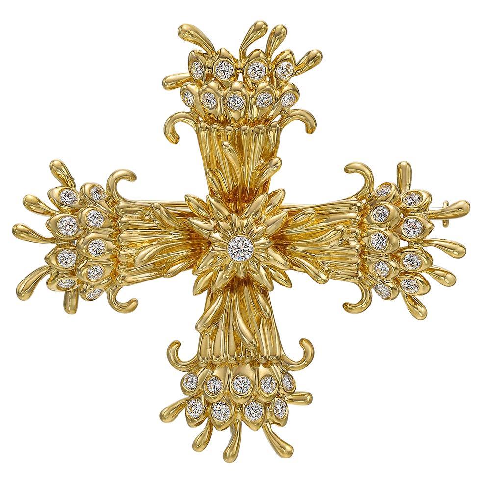 Jean Schlumberger for Tiffany & Co. Gold Diamond Maltese Cross Clip Brooch