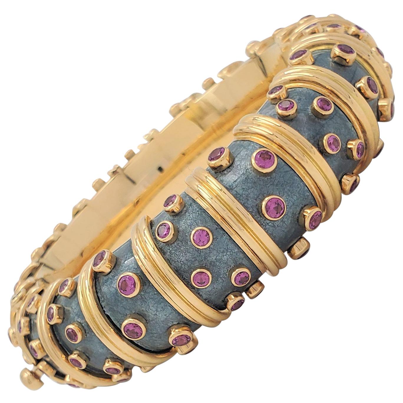Jean Schlumberger for Tiffany & Co. 'Jackie' Pink Sapphire and Enamel Bracelet