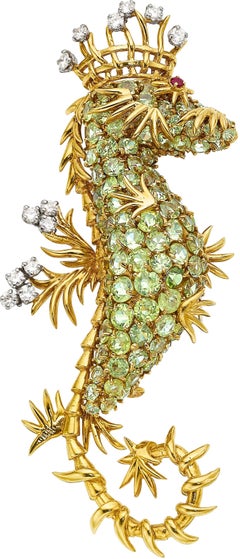 Jean Schlumberger for Tiffany & Co. Peridot, Diamond, Ruby and Gold Seahorse