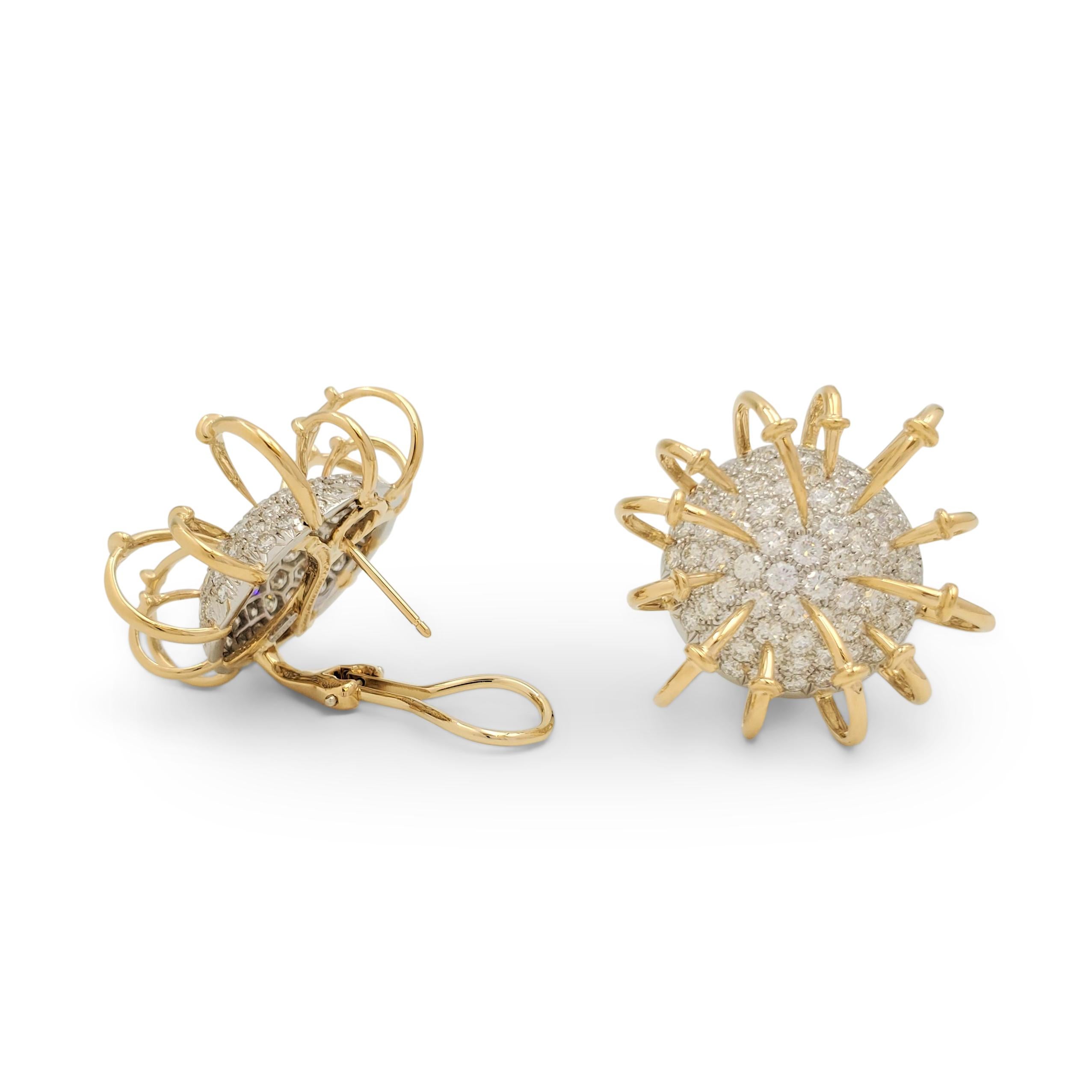 Round Cut Jean Schlumberger for Tiffany & Co. Platinum Gold and Diamond 'Apollo' Earrings