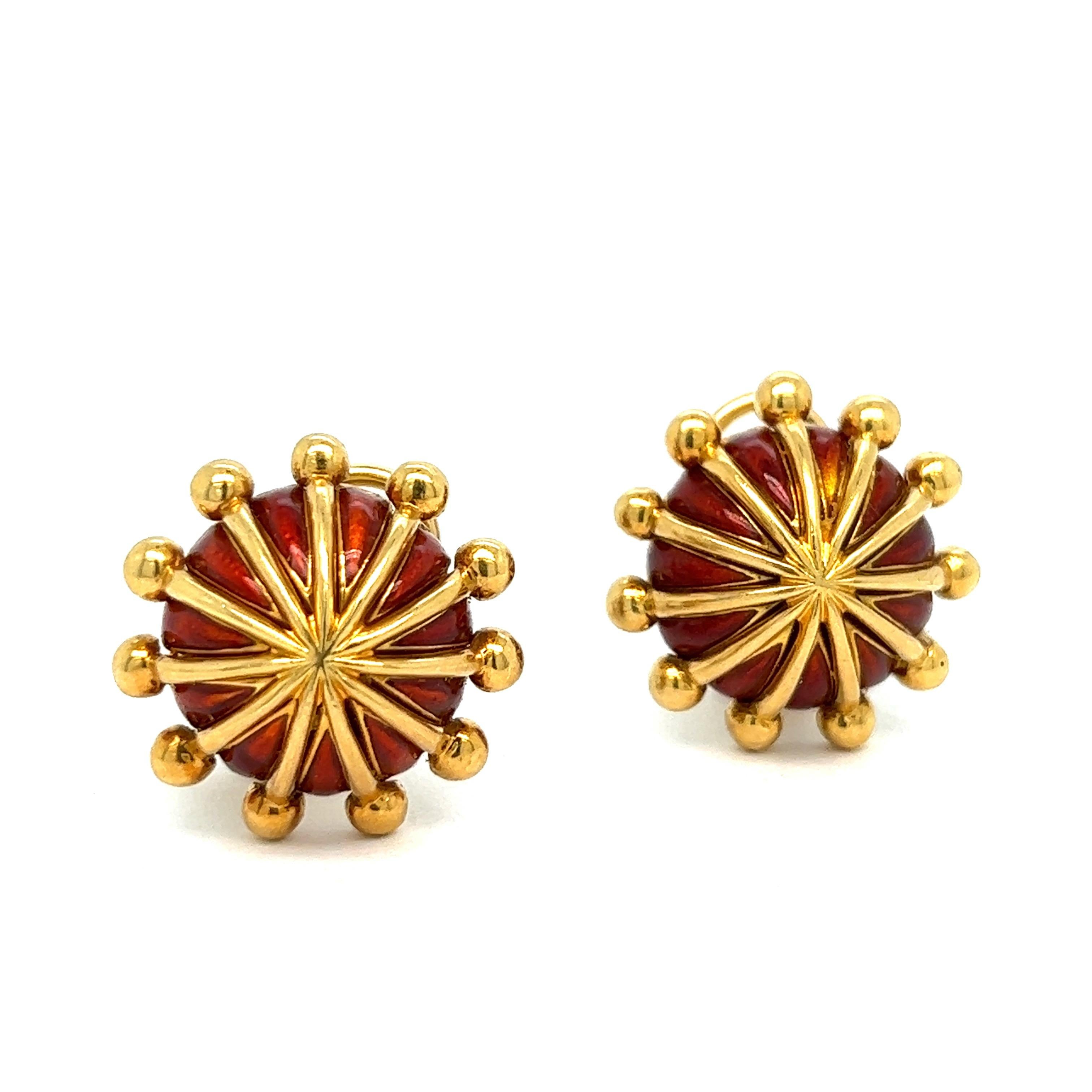Contemporain Jean Schlumberger pour Tiffany & Co. Boucles d'oreilles en émail rouge et or en vente