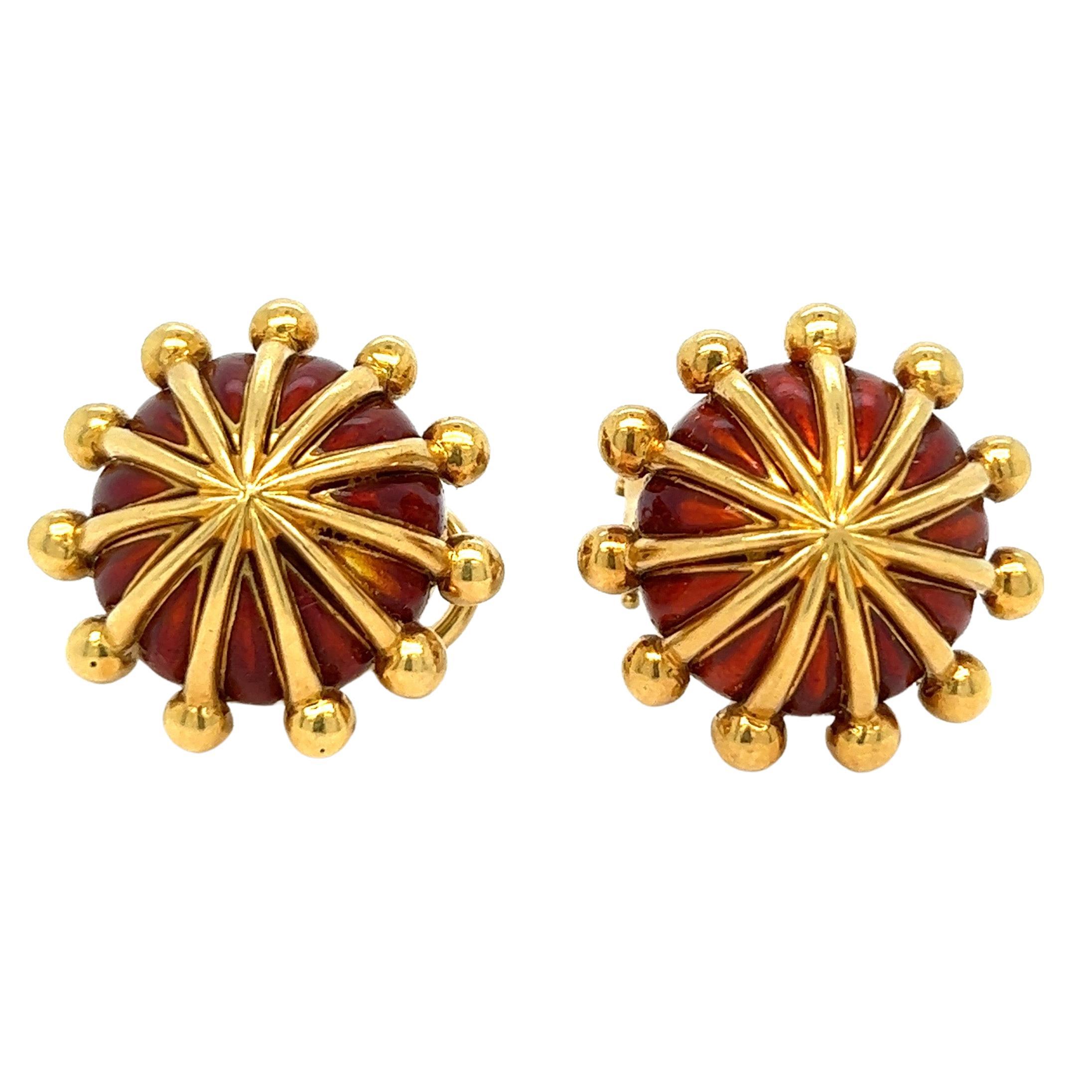 Jean Schlumberger pour Tiffany & Co. Boucles d'oreilles en émail rouge et or en vente