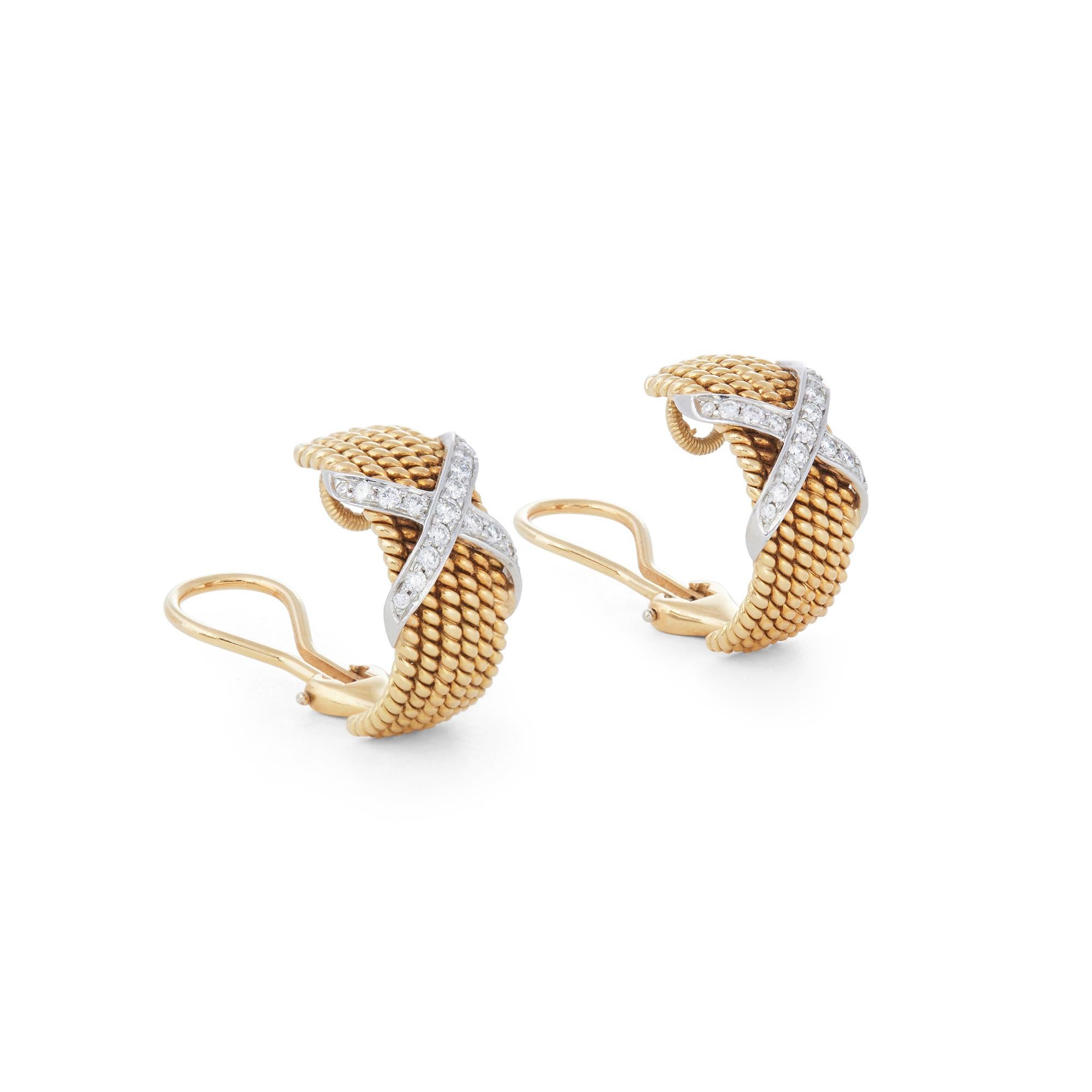Contemporary Jean Schlumberger for Tiffany & Co. 'Rope Six-Row' Diamond Ear Clips