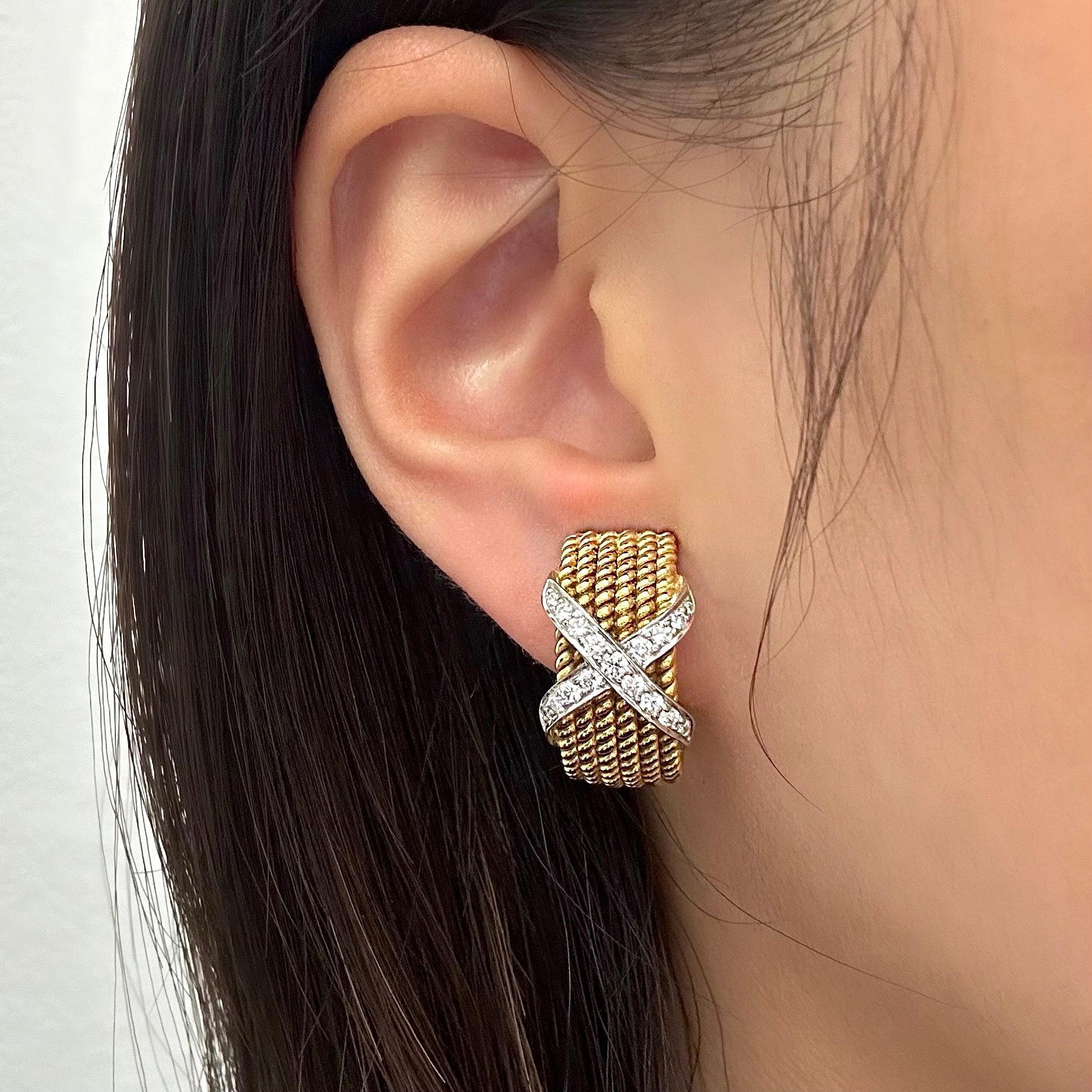 Jean Schlumberger for Tiffany & Co. 'Rope Six-Row' Diamond Ear Clips In Excellent Condition In New York, NY