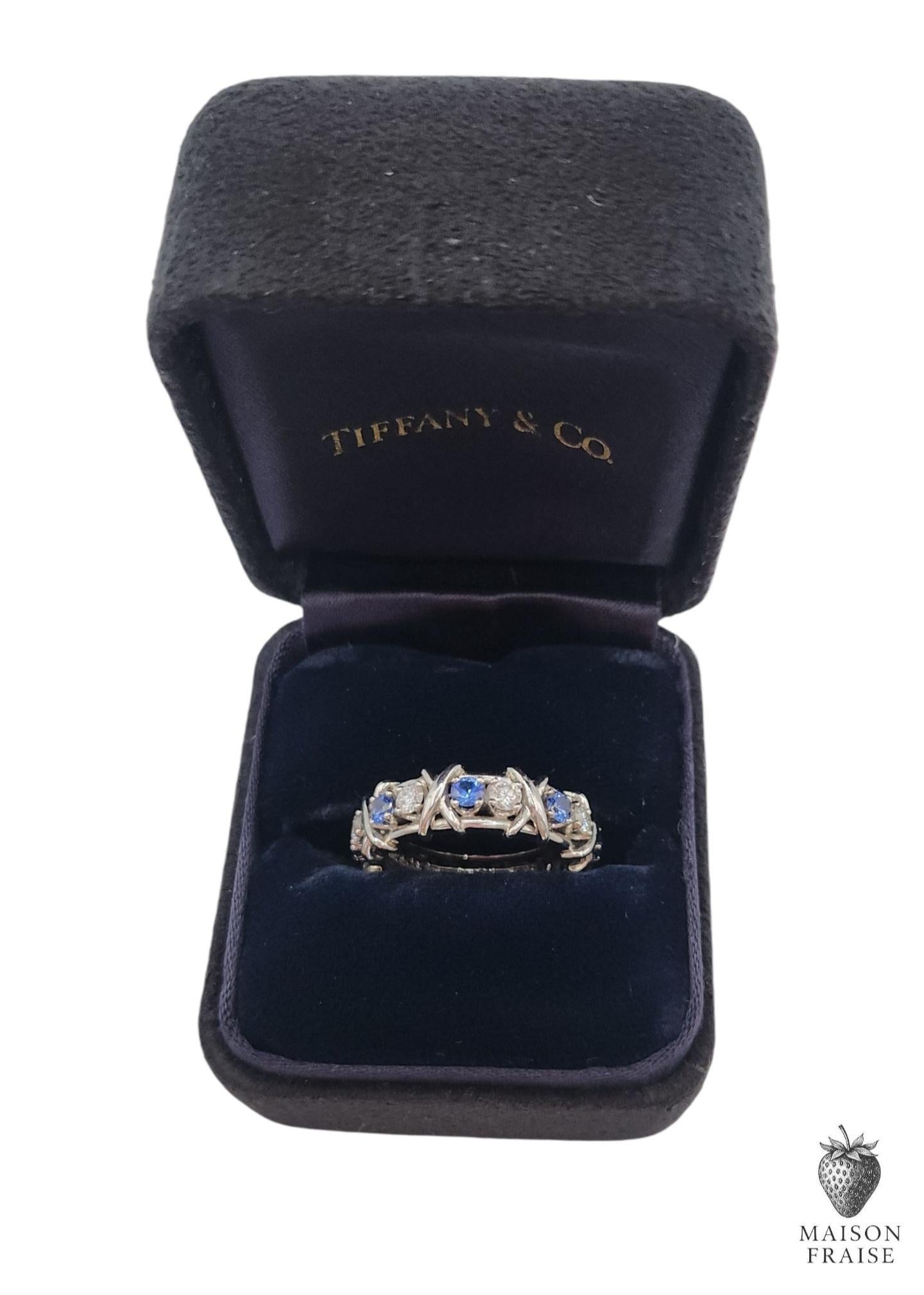 Jean Schlumberger for Tiffany & Co. Zafiro Diamante 16 Piedras Anillo Platino US 6 en venta 6