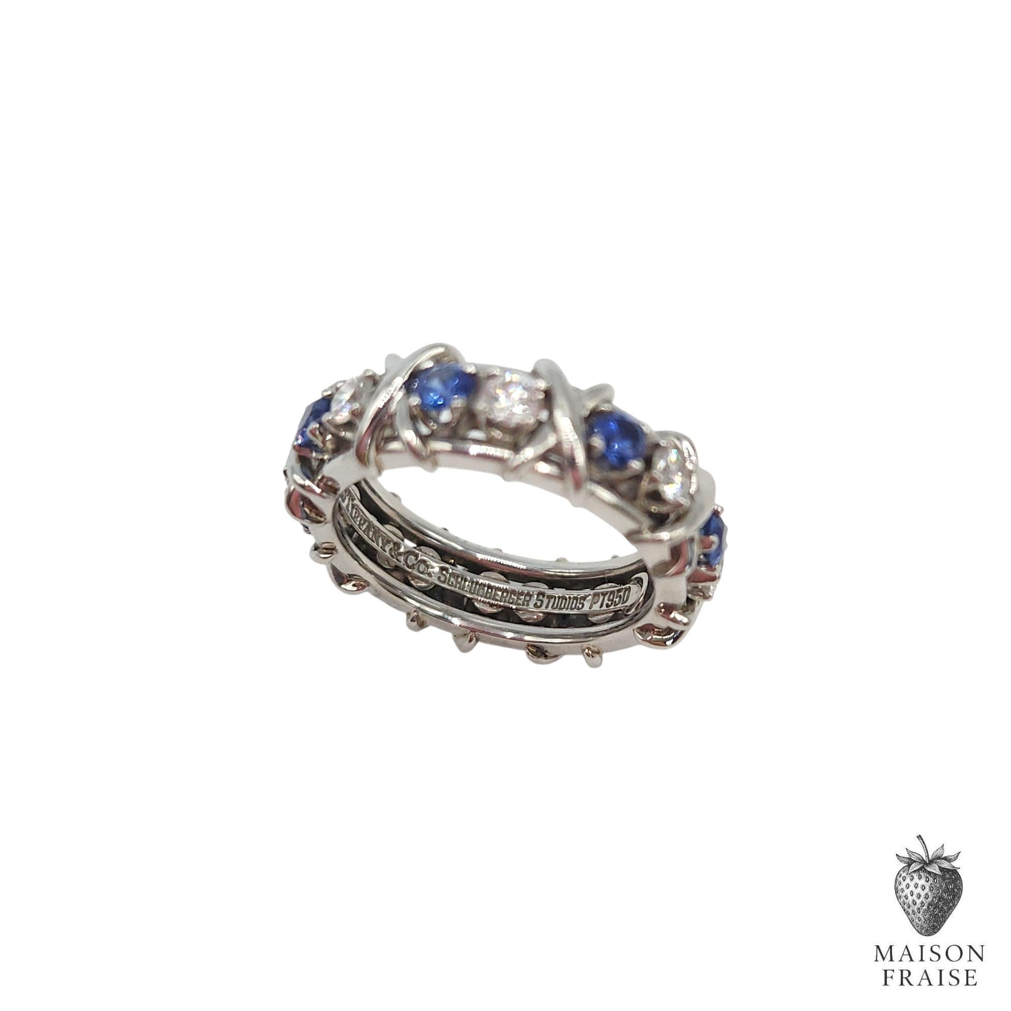Jean Schlumberger for Tiffany & Co. Zafiro Diamante 16 Piedras Anillo Platino US 6 Corte brillante en venta