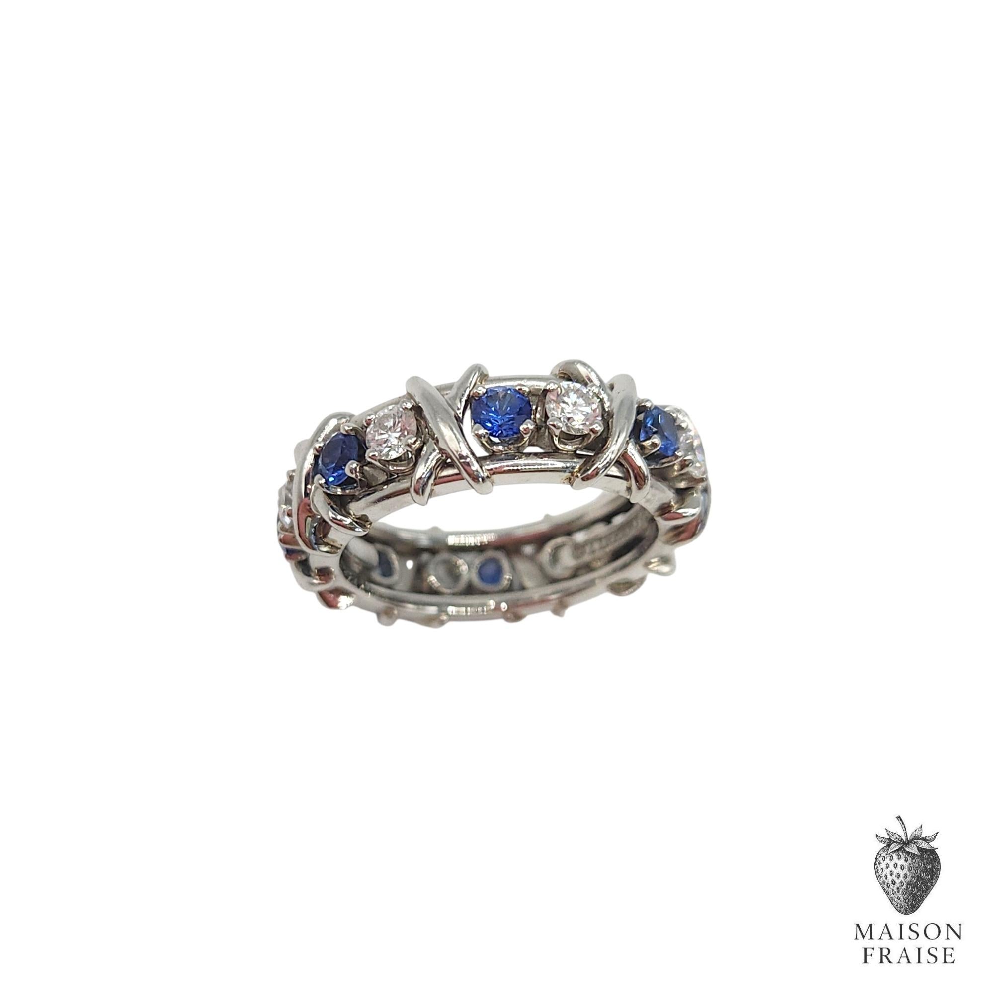 Jean Schlumberger for Tiffany & Co. Zafiro Diamante 16 Piedras Anillo Platino US 6 en Bueno estado para la venta en Kuala Lumpur, MY